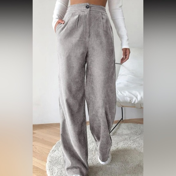 Stylish Corduroy Wide-Leg Pants/Large/Grey - Picture 14 of 17